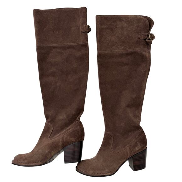 FRYE Lucinda Slouch Pull-On Over the Knee Suede Unlined Boots Dark Brown 8M - Picture 1 of 16